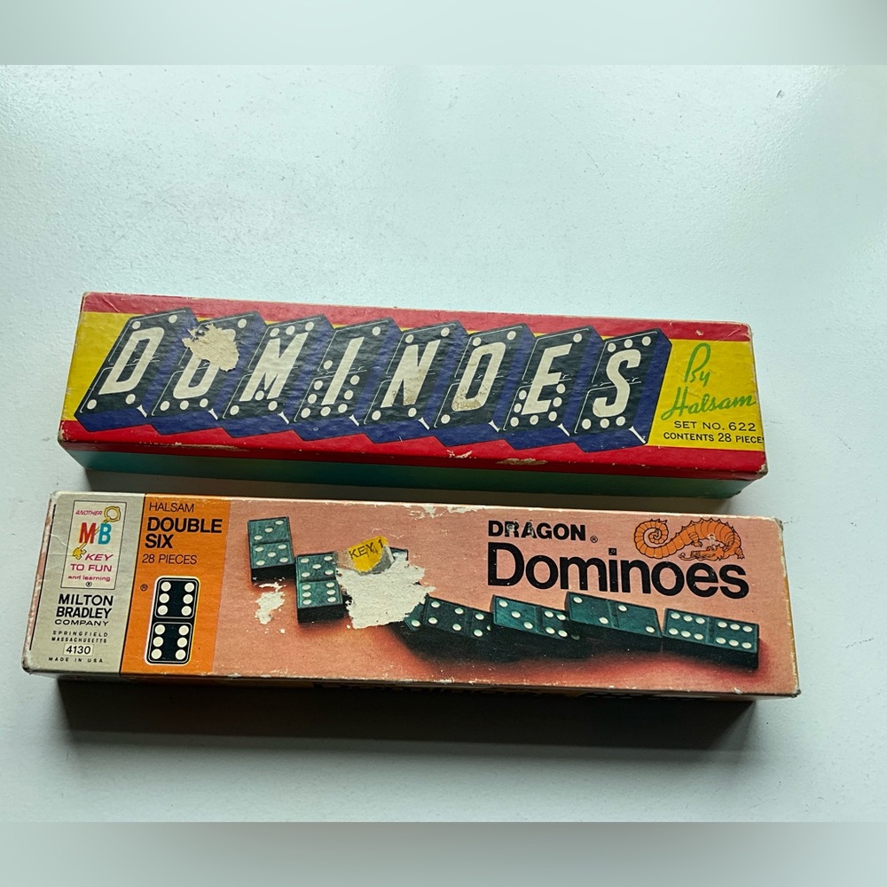 Vintage Lot of 2 Boxes of Dominoes Milton Bradley Halsam